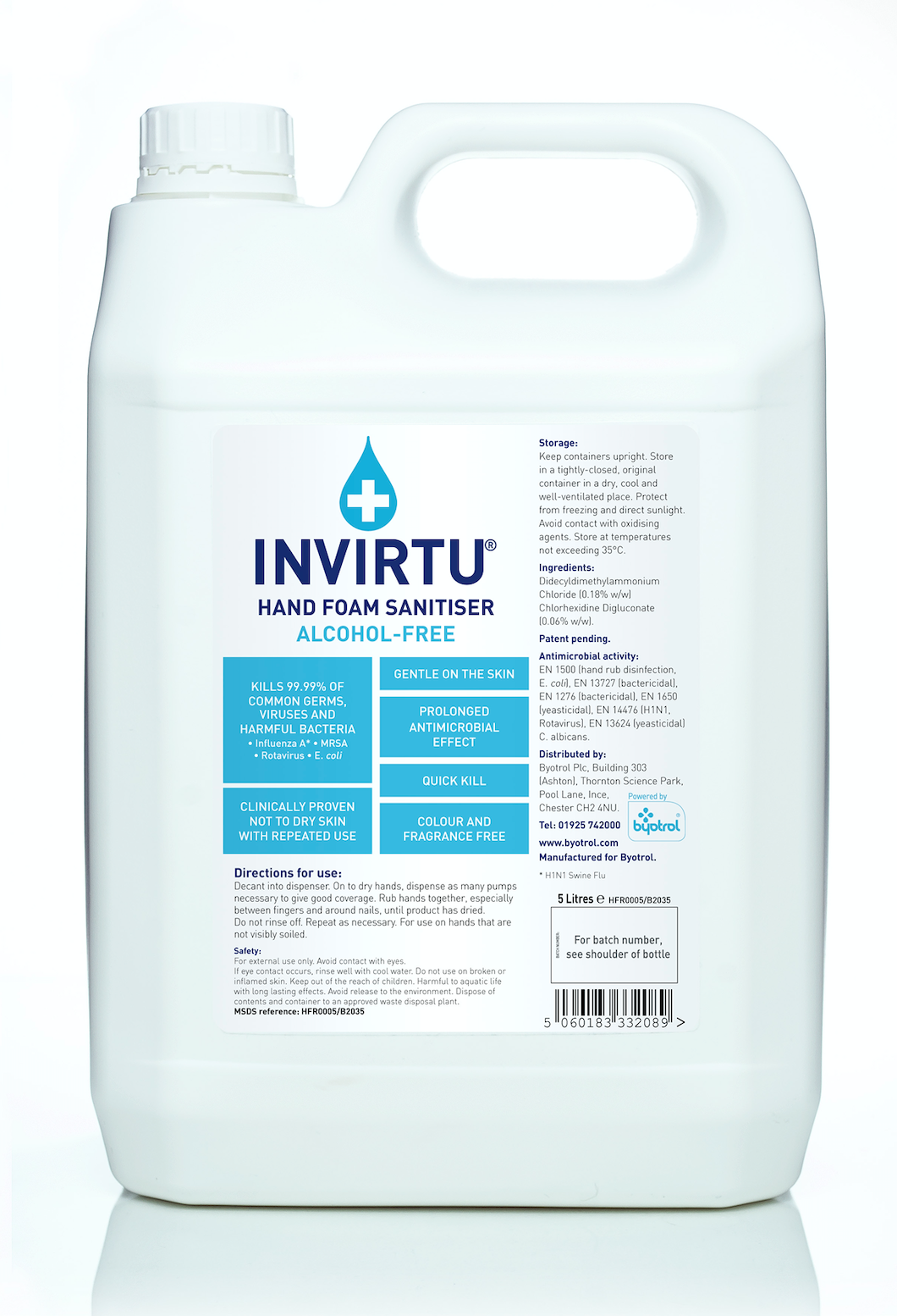 INVIRTU - Alcohol Free Foam Hand Sanitiser - 5 Litre Bottle